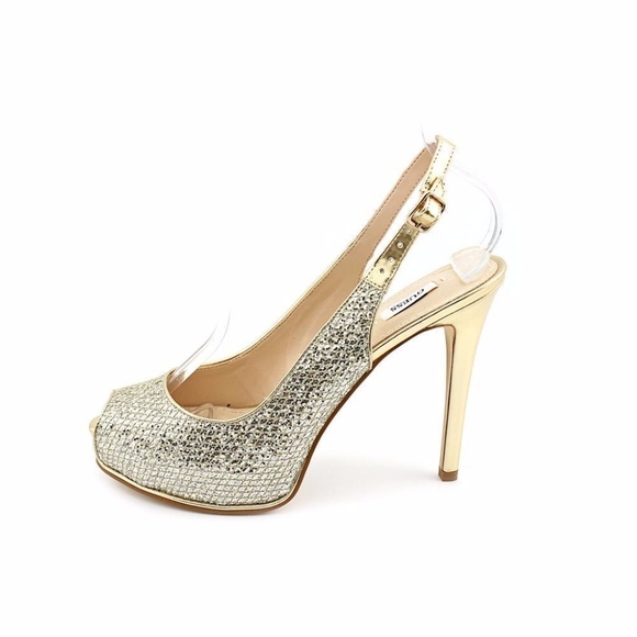 Guess Gold Peep Toe Slingback Heel NWOB - Picture 5 of 8